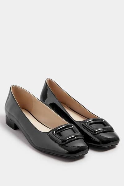  Long Tall Sally Patent Square Toe Flats, Black 