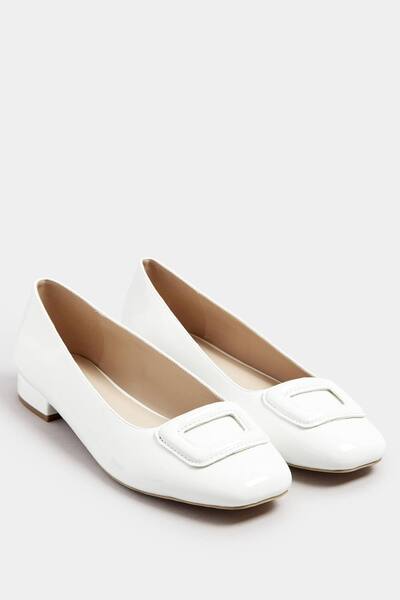  Long Tall Sally Patent Square Toe Flats, White 