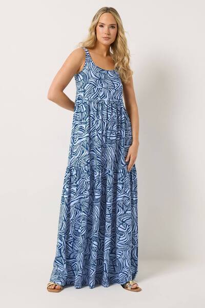  Long Tall Sally Tall Abstract Tiered Maxi Dress, Blue 