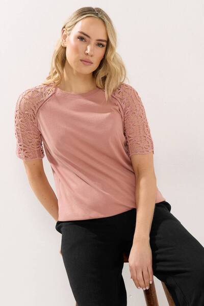  Long Tall Sally Tall Crochet Raglan T-shirt, Light Pink 