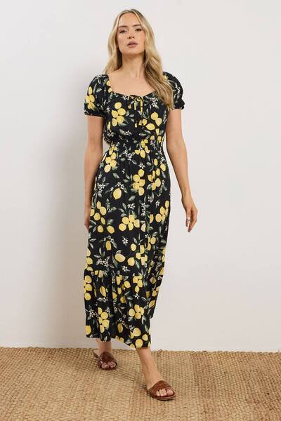  Long Tall Sally Tall Lemon Print Midi Dress, Black 