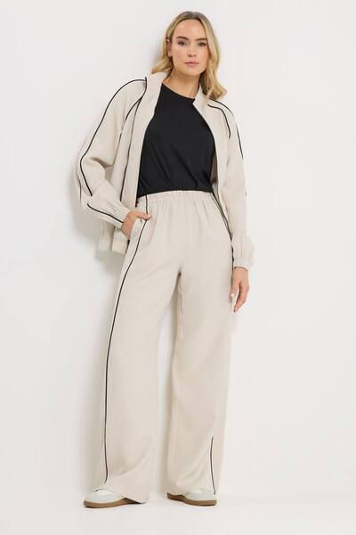  Long Tall Sally Tall Piped Wide Leg Trousers, Ivory 