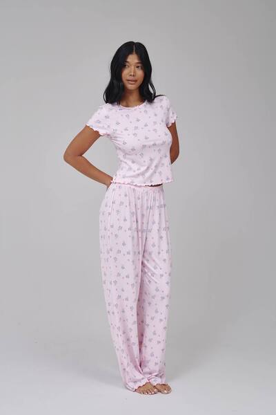  Loungeable Ditsy Floral Top And Trouser Pj Set, Pink 