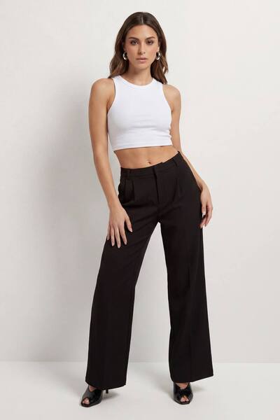  Misspap Balloon Leg Pleat Front Tailored Trouser, Black 