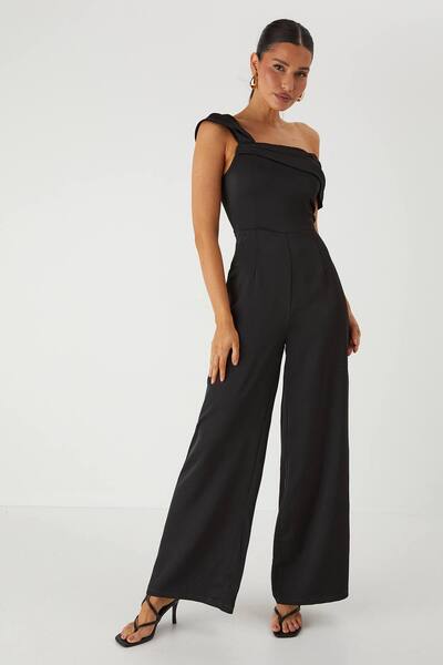 Misspap Bardot Twist Straight Leg Jumpsuit, Black 