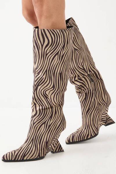  Misspap Faux Animal High Wedge Knee Boots, Zebra 