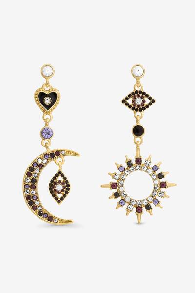  Mood Gold & Colour Crystal Mismatch Celestial Earrings 