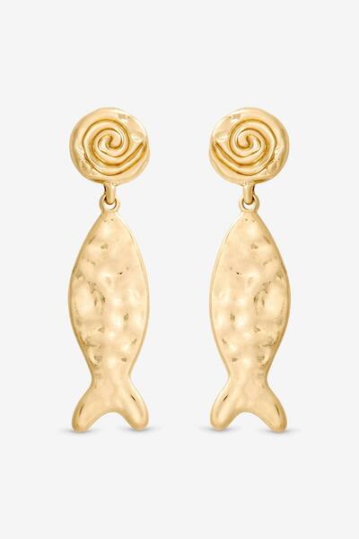  Mood Gold Molten Fish Statement Earrings 