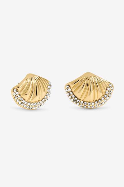  Mood Gold Plated And Pave Shell Stud Earrings 