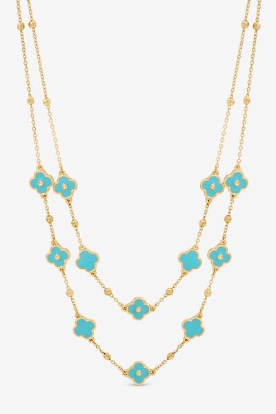  Mood Gold Plated And Turquoise Clover Double Row Necklace 