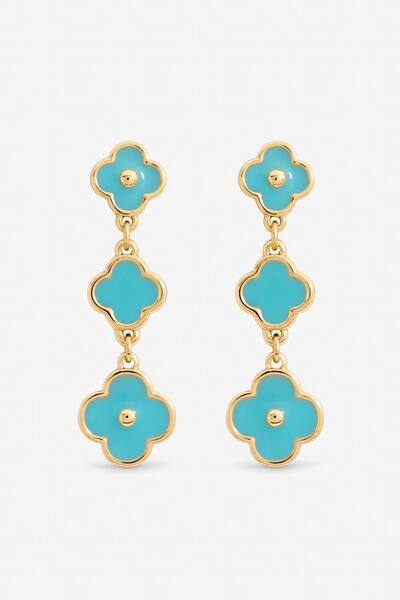  Mood Gold Plated And Turquoise Clover Drop Earrings 