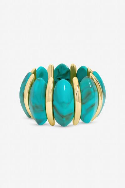  Mood Gold Plated And Turquoise Statement Stretch Bracelet 