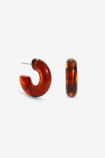  Mood Gold Plated Brown Resin Hoop Earrings 