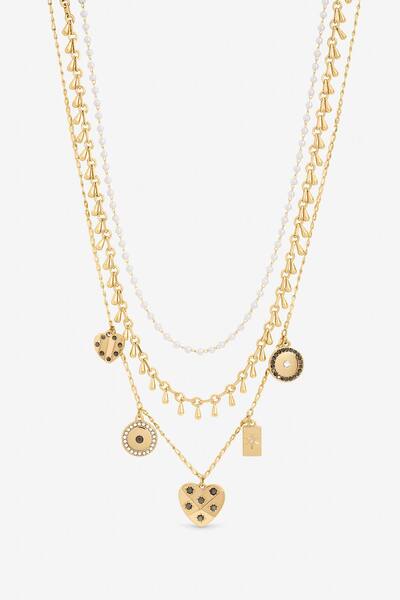  Mood Gold Plated Celestial Charm Multirow Necklace 