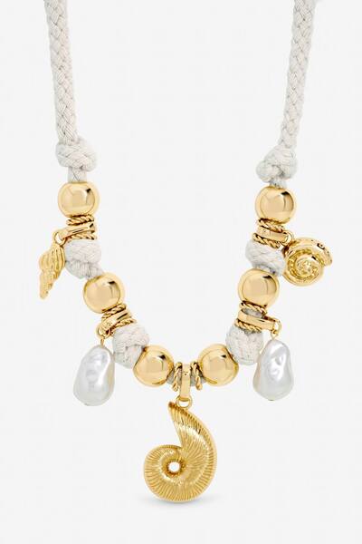  Mood Gold Plated Statement Rope Shell Necklace 