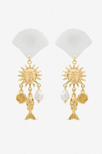  Mood Gold Plated Statement Shell Drop Earrings 