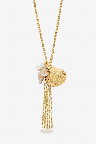  Mood Gold Plated Tassel And Shell Long Necklace, Natural 