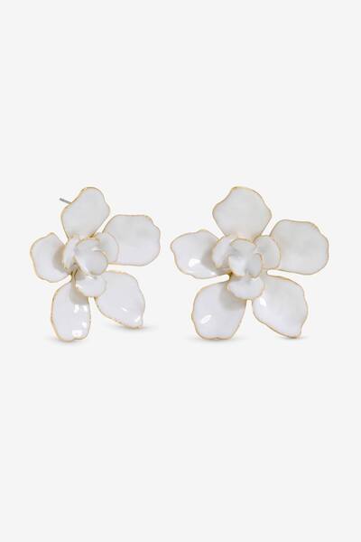  Mood Gold White Floral Earrings 