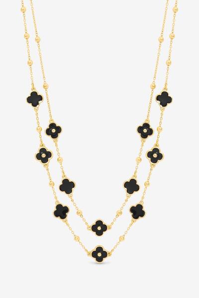  Mood Jet Clover Row Necklace, Gold 