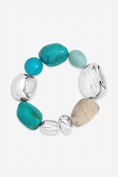  Mood Silver And Turquoise Resin Stretch Bracelet 