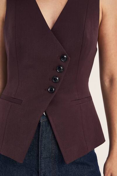  Nastygal Asymmetric Button Waistcoat, Chocolate 