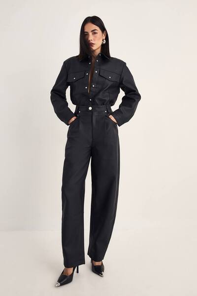  Nastygal Barrel Leg Faux Leather Pants, Black 