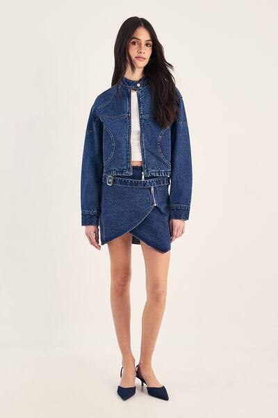  Nastygal Belted Denim Mini Skirt, Indigo 