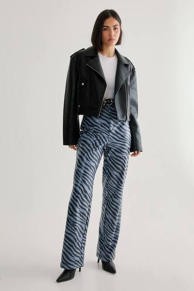  Nastygal Blue Zebra Faux Leather Pants 