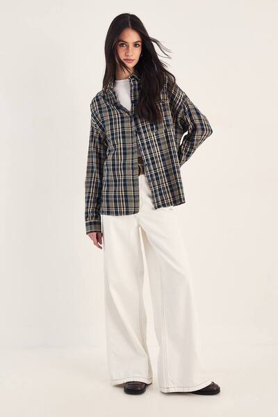  Nastygal Check Oversized Shirt, Blue 