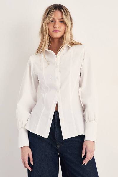  Nastygal Cotton Seam Detail Shoulder Pad Shirt, White 