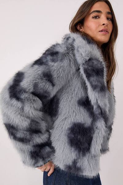  Nastygal Cow Fur Collar Jacket, Blue 