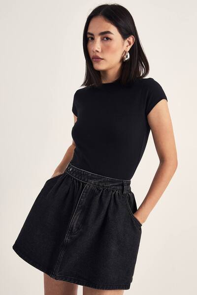 Nastygal Denim Buckle Detail Skirt, Black 
