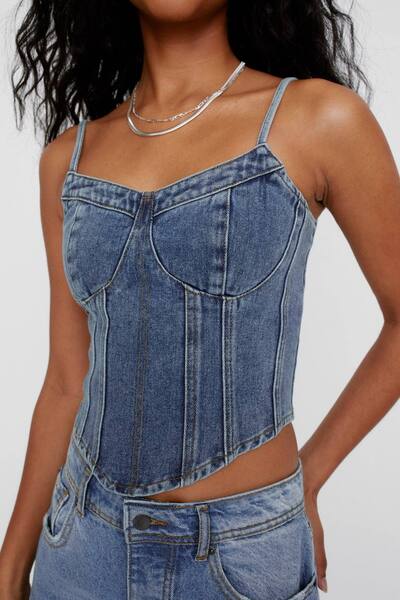  Nastygal Denim Corset Top, Authentic Midwash 