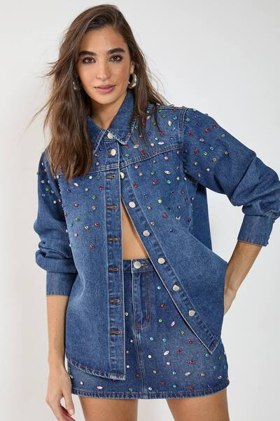  Nastygal Denim Jewel Mini Skirt, Authentic Midwash 