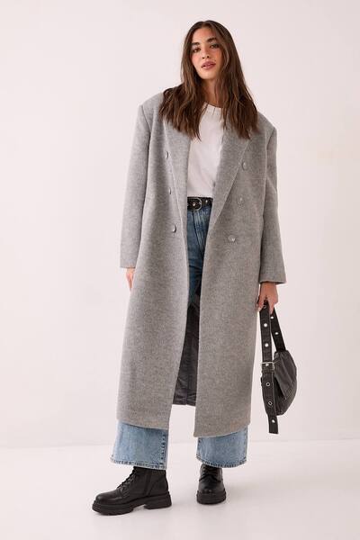  Nastygal Double Breasted Smart Coat, Light Grey 