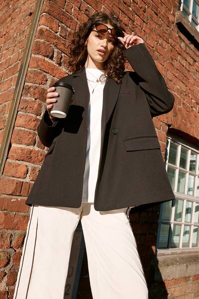 Nastygal Essentials Tailored Oversized Double Button Blazer Co-ord, Black 