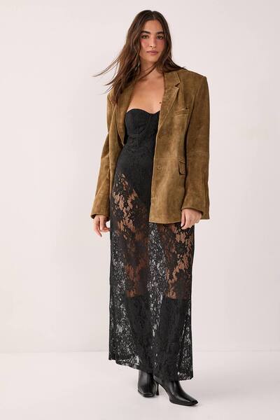  Nastygal Lace Bandeau Sheer Maxi Dress, Black 