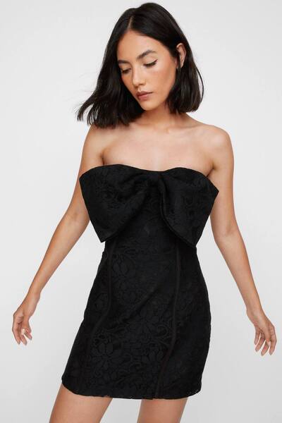  Nastygal Lace Bow Bandeau Dress, Black 
