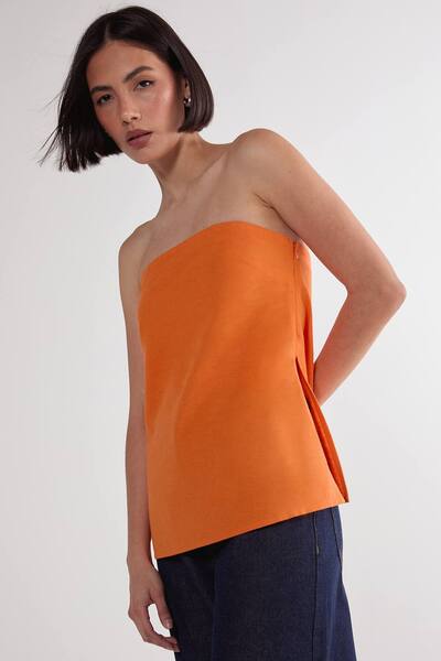  Nastygal Linen Mix Bandeau Top, Orange 