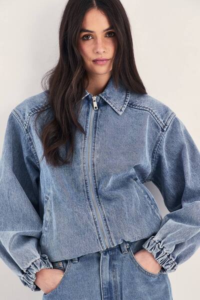  Nastygal Oversized Denim Bomber Jacket, Authentic Midwash 