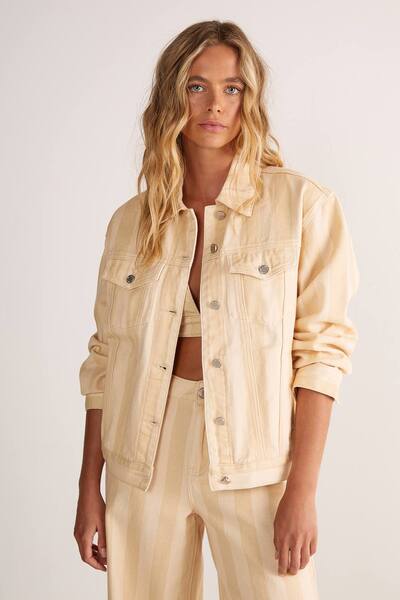  Nastygal Pinstripe Denim Jacket, Beige 