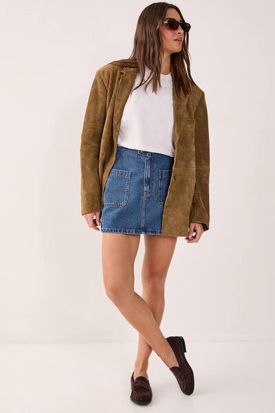  Nastygal Pocket Front Denim Mini Skirt, Authentic Midwash 