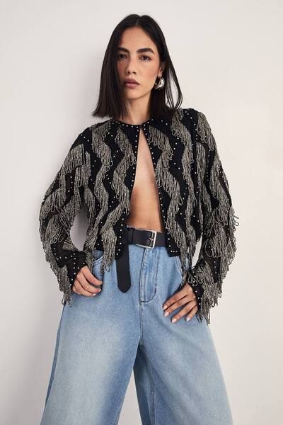  Nastygal Premium Loop Tassel Embellished Jacket, Black 