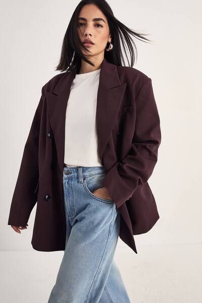  Nastygal Tailored Double Breasted Oversized Blazer, Chocolate 