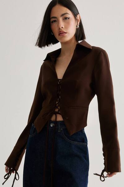  Nastygal Tailored Lace Front Jacket, Chocolate 