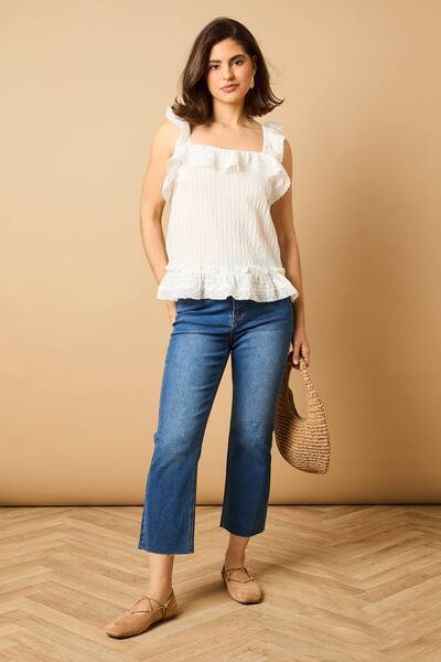  Oasis Broderie Frill Detail Top, White 
