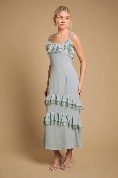  Oasis Cape Detail Ruffle Slip Midaxi Dress, Mint 