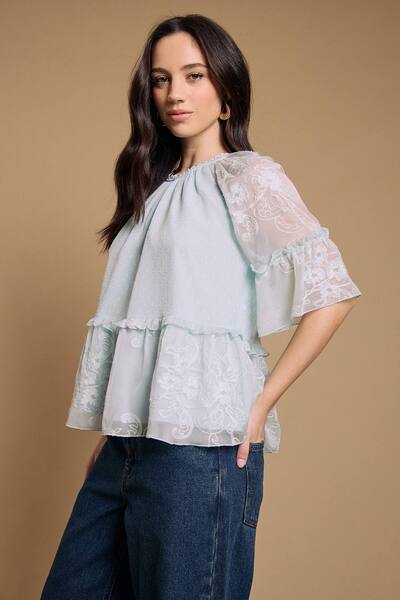  Oasis Chiffon Peplum Blouse, Baby Blue 
