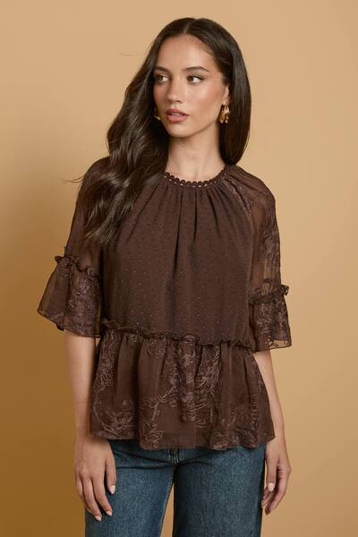  Oasis Chiffon Peplum Blouse, Chocolate 