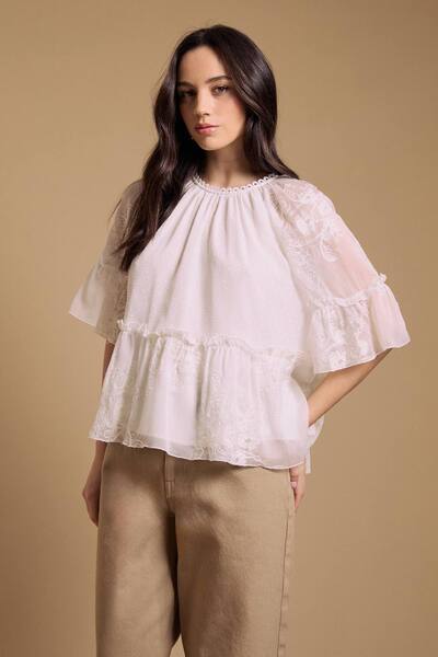  Oasis Chiffon Peplum Blouse, Ivory 